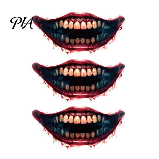 Safe Skin Friendly Makeup Tattoos 3Pcs Realistic Scary Mouth for Halloween Zombie Vampire Clown Party, Waterproof Spooky Theme Party Accessories