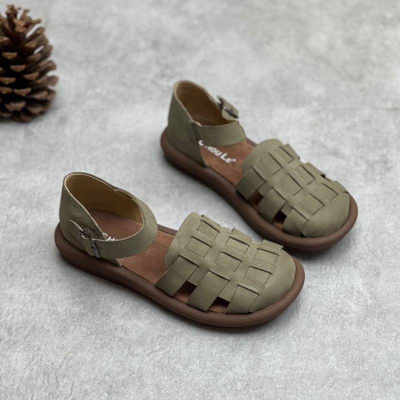 Женские летние сандалии ручной работы из натуральной кожи Повседневные сандалии из коровьей кожи