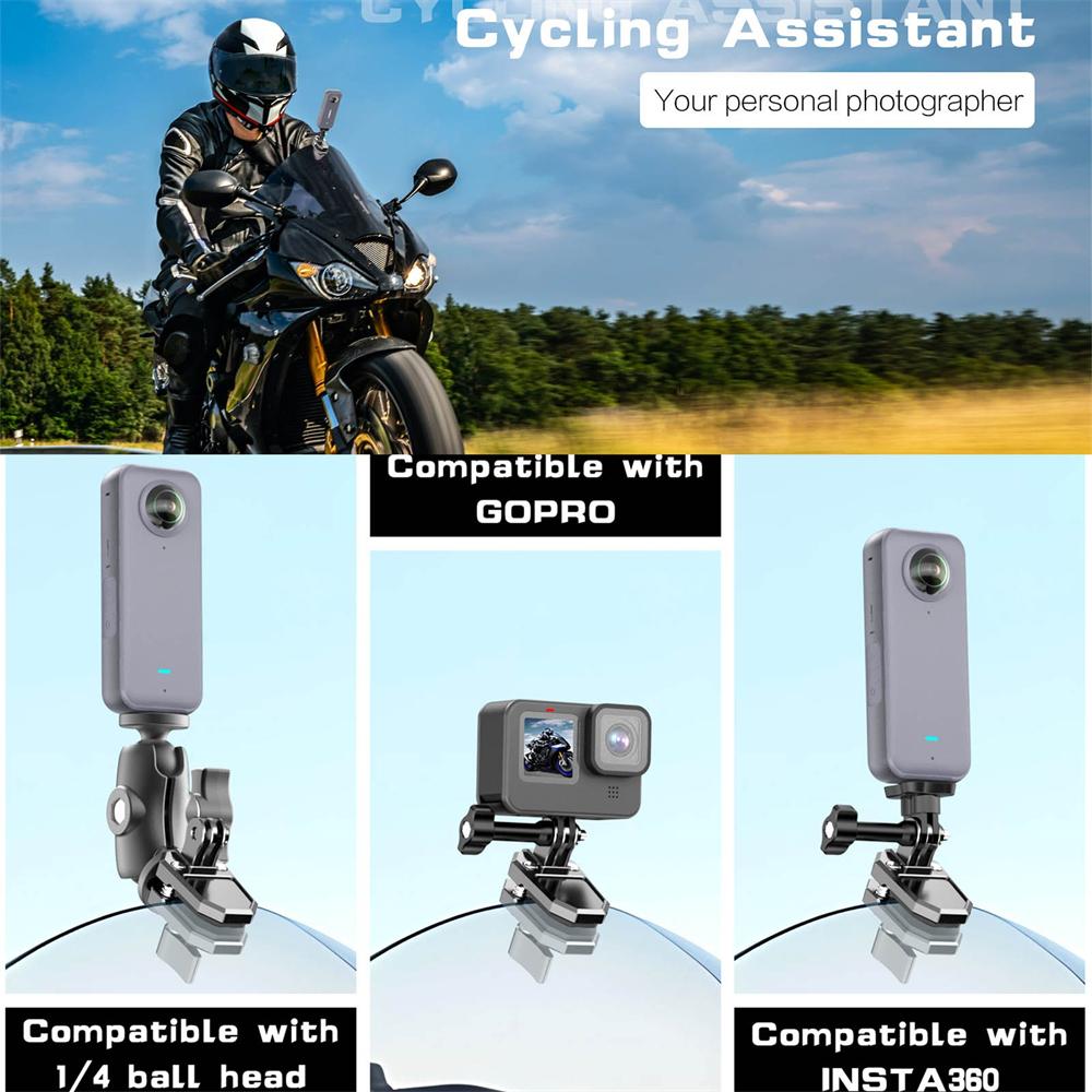 Aluminum Motorcycle Windshield Windscreen Clamp Mount for GoPro Insta360