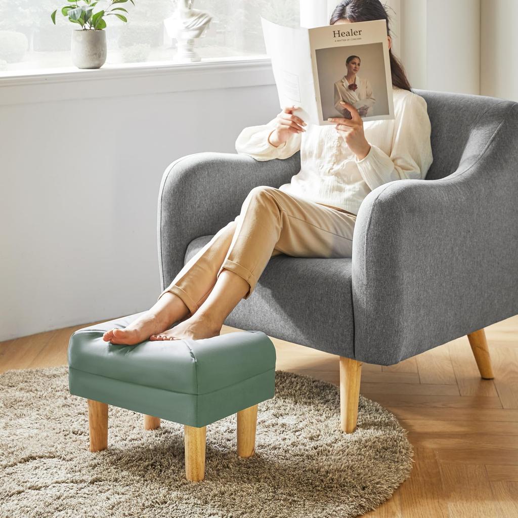 YMYNY Маленький стул из технической ткани с мягкой губкой и деревянной обувной табуреткой для гостиной или зеленый пуфик, сиденье, подставка для ног, комната, спальня, прихожая,