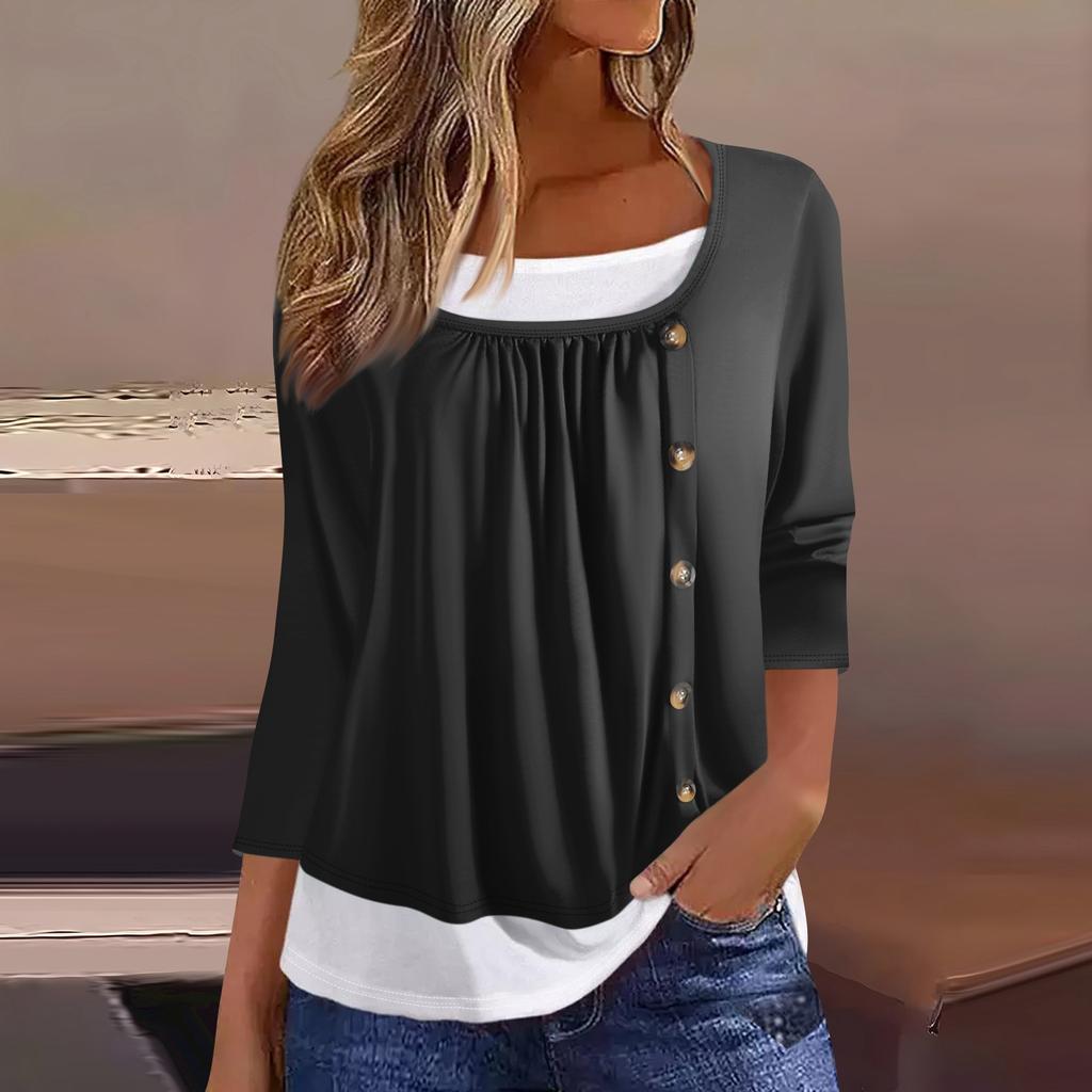 Женская футболка Футболка с принтом Рукав 3/4 Искусственные двойки Повседневные Выходные Мода Базовый Обычный Топ