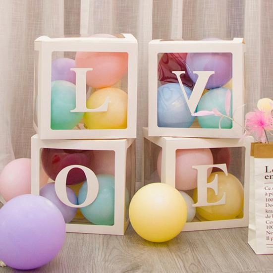 4 шт. коробка для воздушных шаров, сборка своими руками, прозрачная бумажная коробка, коробка для воздушных шаров с буквами, многоразовая штабелируемая кубическая декоративная коробка для вечеринки, свадьбы, дня рождения