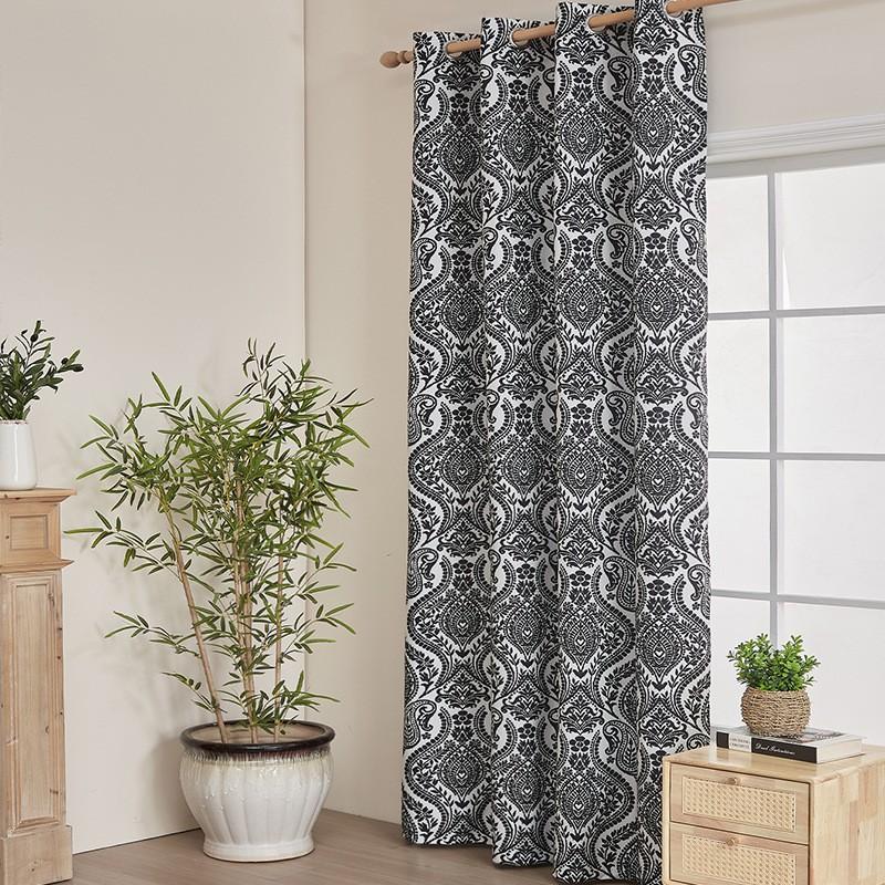 Full Blackout Curtain With Eco-Friendly Coating Floral Geometric Patterns Grommet Top Living Room Bedroom