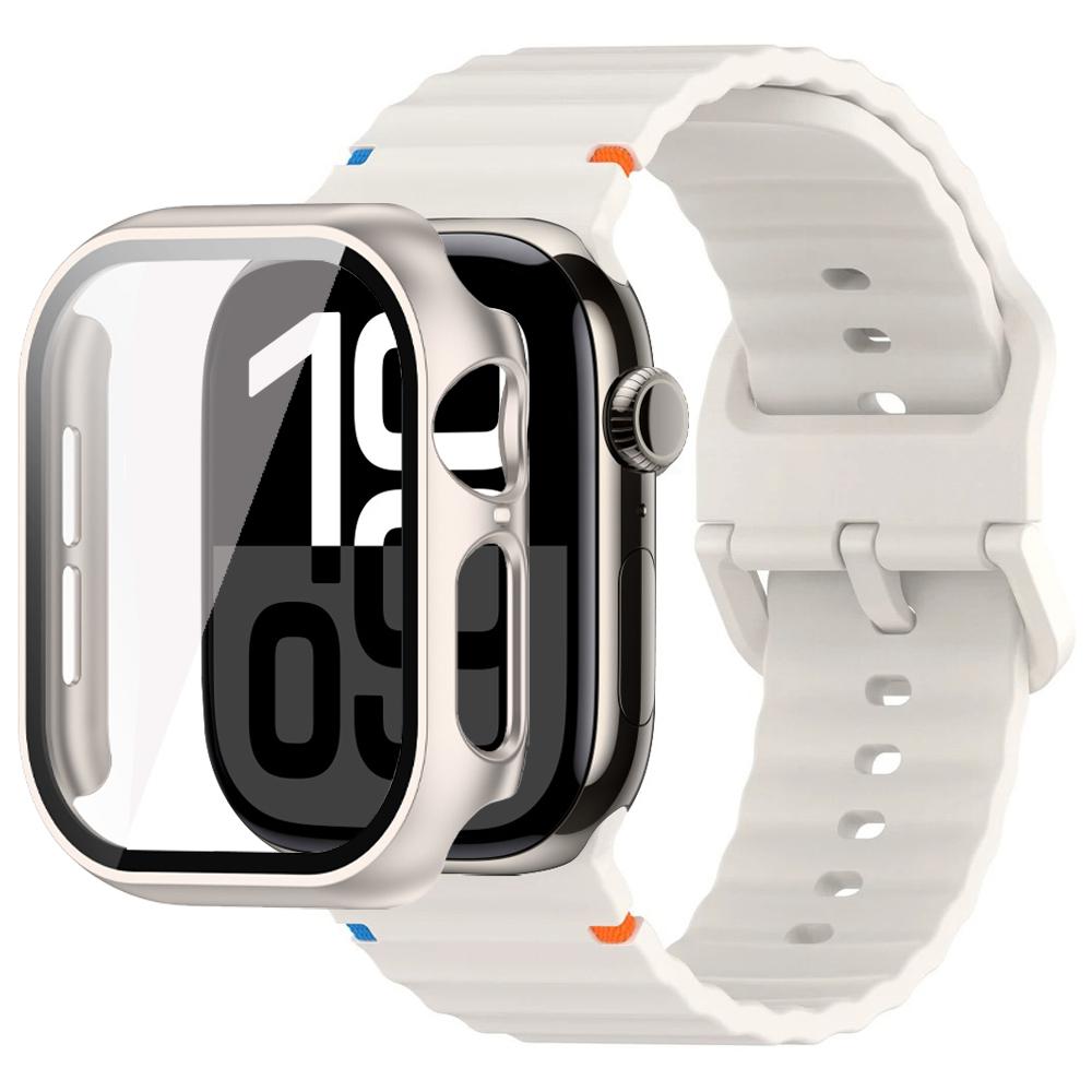 Стекло+Чехол+Ремешок для Apple Watch 10 ремешок 46мм 42мм 44мм 45мм 41мм 40мм 38мм Силиконовый Спортивный браслет iWatch Серии 9 8 7 6 3 5 SE