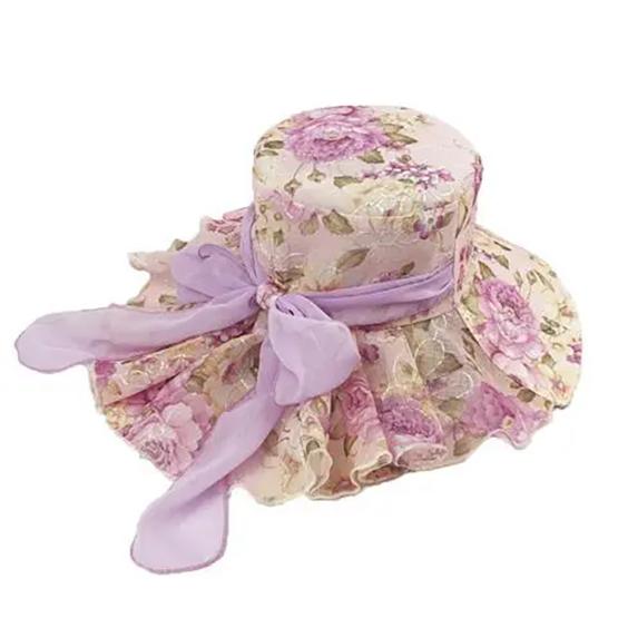 WTEMPO Summer Floral Printed Sunscreen Hats Women's Casual Elegant Bow Flower Wide Brim Outdoor Travel Beach Hats