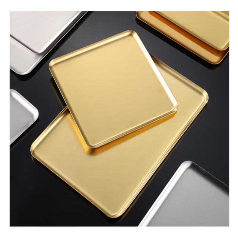 Rectangular Golden Serving Tray Set