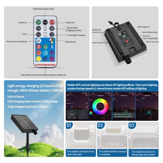 Solar Pool Fountain Adjustable Fountain with 7 Color LED Lights Universal RGB Color Changing Waterfall Light with Remote Control