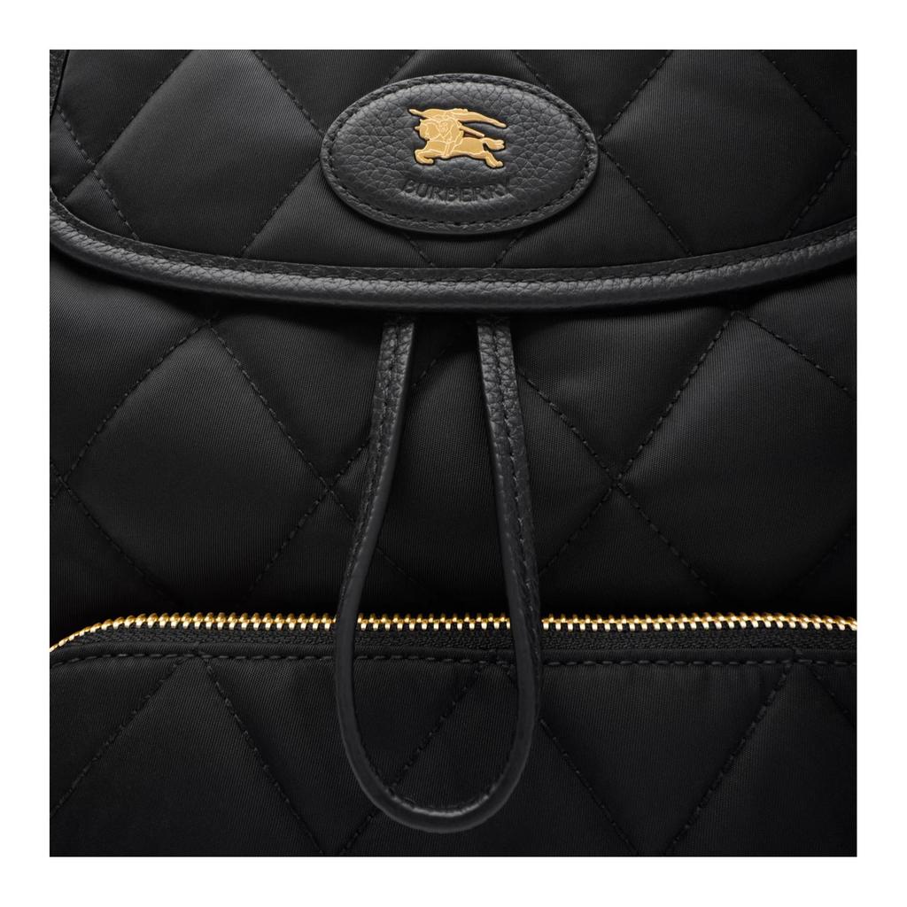 Burberry Quilted Nylon Backpack With Equestrian Knight Logo & Gold Hardware For Daily Use