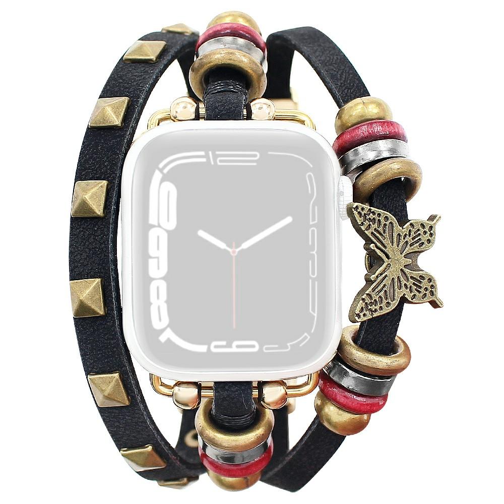 Кожаный ремешок-браслет для Apple Watch Series 10 Ultra 9 8 7 SE 6 5 4 3 2 1 46 мм 49 мм 45 мм 44 мм 42 мм с декором из заклепок