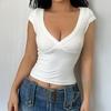 Deep V-neck Crop Top Women's Basic Solid T-shirt