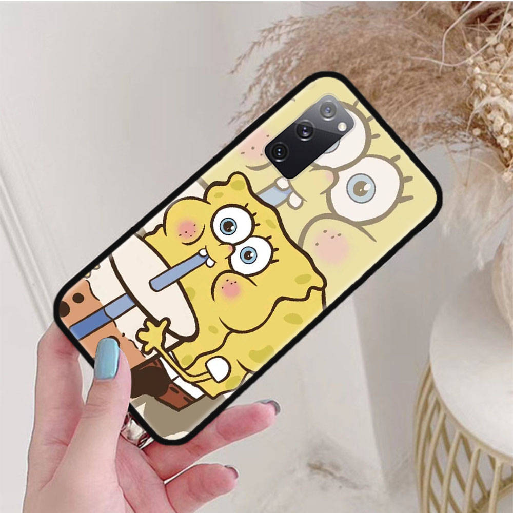 Черный чехол для iPhone 16 15 Plus 14 13 12 11 Pro 8 6 SE XR XS Max P30 Nova 5T Y5P Y6 Y7 Y8P Y9 Realme C30 C33 C31 S-41 Губка Боб Мультфильм