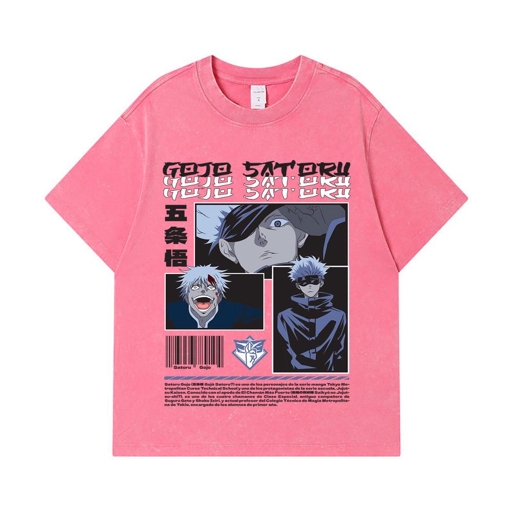 275 GSM Washed T-shirts 100% Cotton Jujutsu Kaisen V26 Gojo Print Unisex Heavy Cotton T Shirt