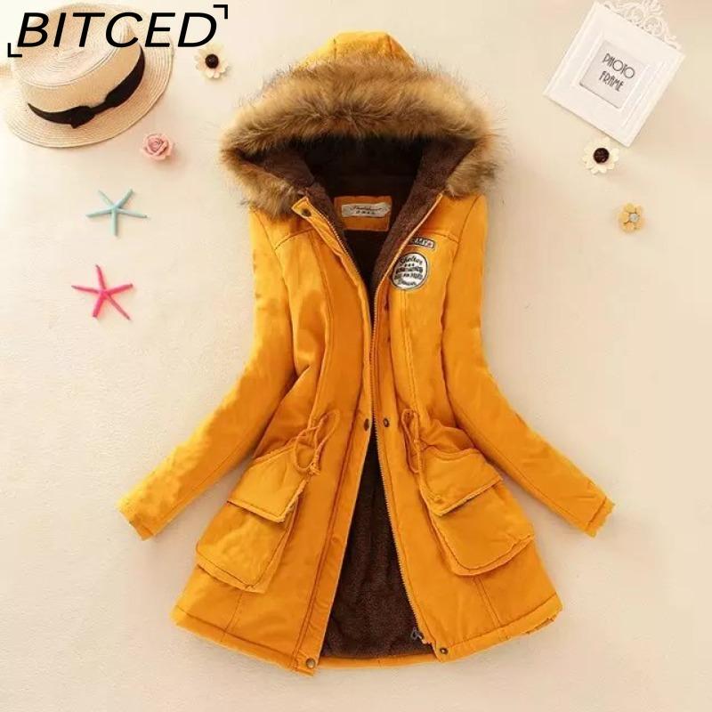 BITCED Fall/Winter Women's Plus Size Thickened Standard-Fit Long-Sleeve Hooded Shearling-Lined Cotton Jacket