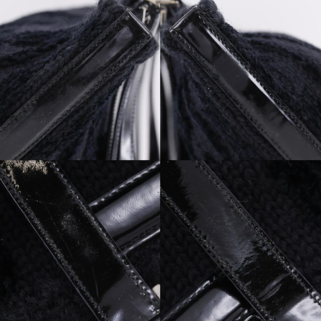 Salvatore Ferragamo Gancini Tote Bag DV-21 0829 black enamel/wool Women Used