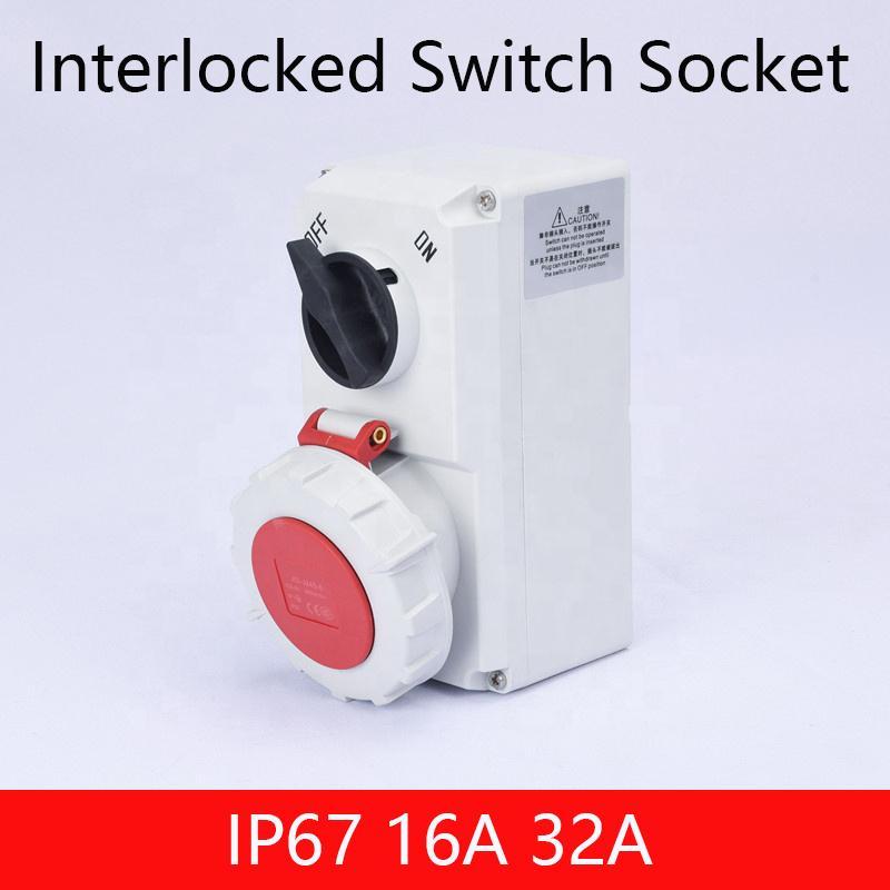 Industrial Socket With Interlock Switch IP67 16A 32A Refrigerated Container Industry Waterproof CEE Socket German Standard