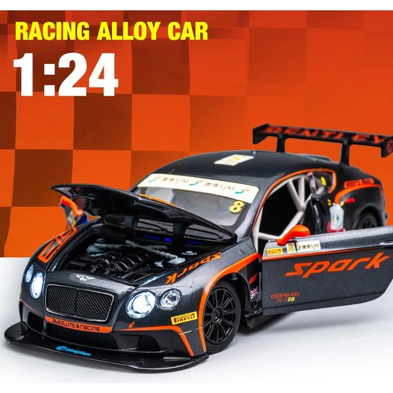1/24 Bentley Continental GT3 Свободный ход Высокий свет Спортивный гоночный автомобиль Модель Игрушка Литой металл Сплав Миниатюрная реплика