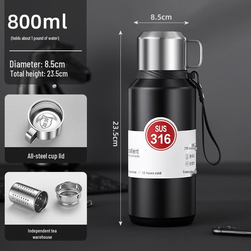 Термобутылка из нержавеющей стали 316 большой вместимости с разделением чая и воды для мужчин и женщин - Идеально подходит для путешествий на автомобиле и занятий спортом