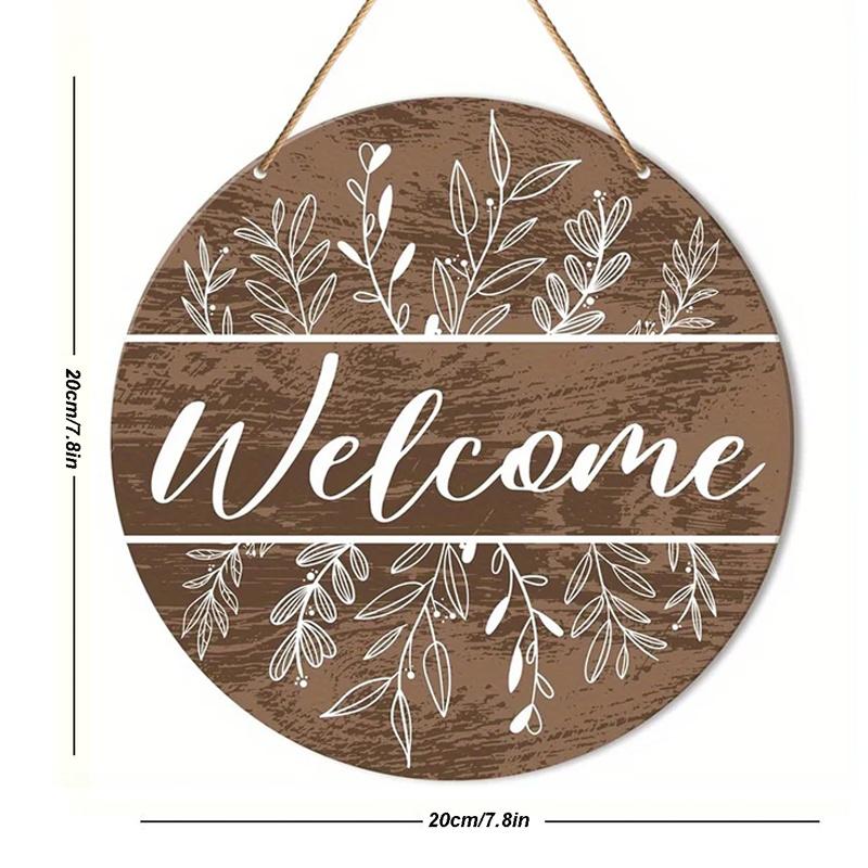Wood 1pc, 2D Wooden Brown Welcome Sign 7.9Inch/20cm Round Hanging Sign Wall or Door Decor Wall Art, Outdoor Courtyard Decor Party for Door, Wall, Home