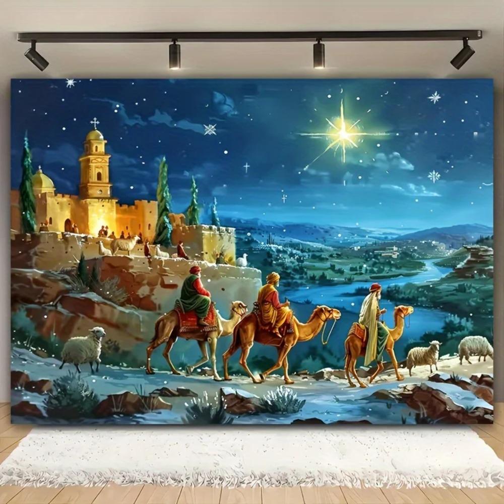 Happy Winter Christmas Background Cloth Cartoon Sheep Birth Scene Suitable for Living Room Outdoor Decoration Live Photo Booth