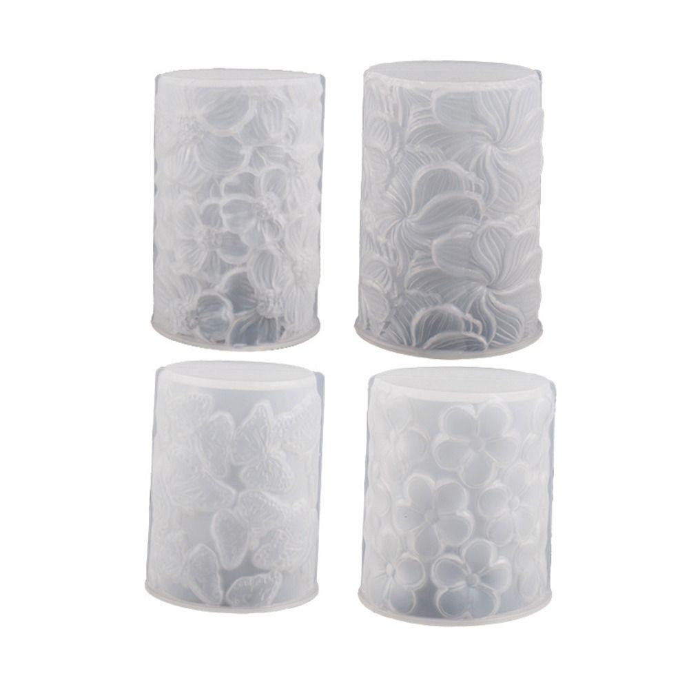 Epoxy Resin 3D Cylinder Candle Mold Relief Flower Soap Mold Art Wax Cake Resin Mold Handmade