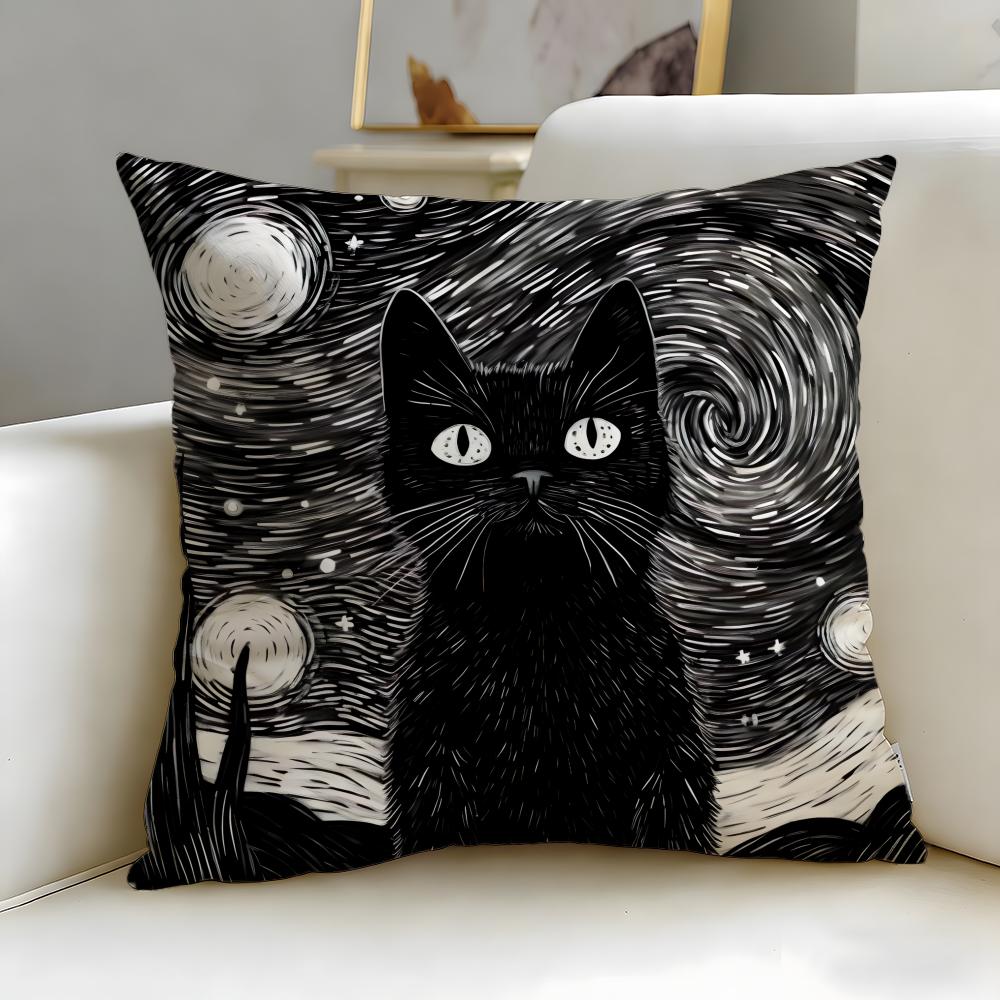 Классическая наволочка с изображением черной кошки, мягкая и легко стирается – подходит для дивана, кровати, путешествий и офиса.