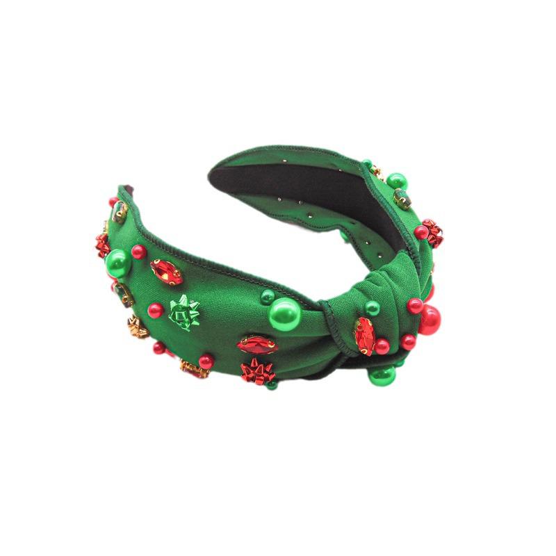 Рождественская повязка на голову с цветными инкрустированными бриллиантами и тканевым узлом по центру