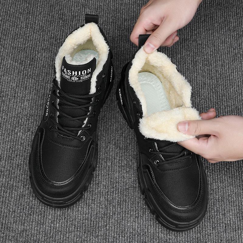 Мужская брендовая высококачественная рабочая обувь на толстой подошве с противоскользящим покрытием, модные теплые плюшевые короткие ботинки, зимние ботинки для мужчин