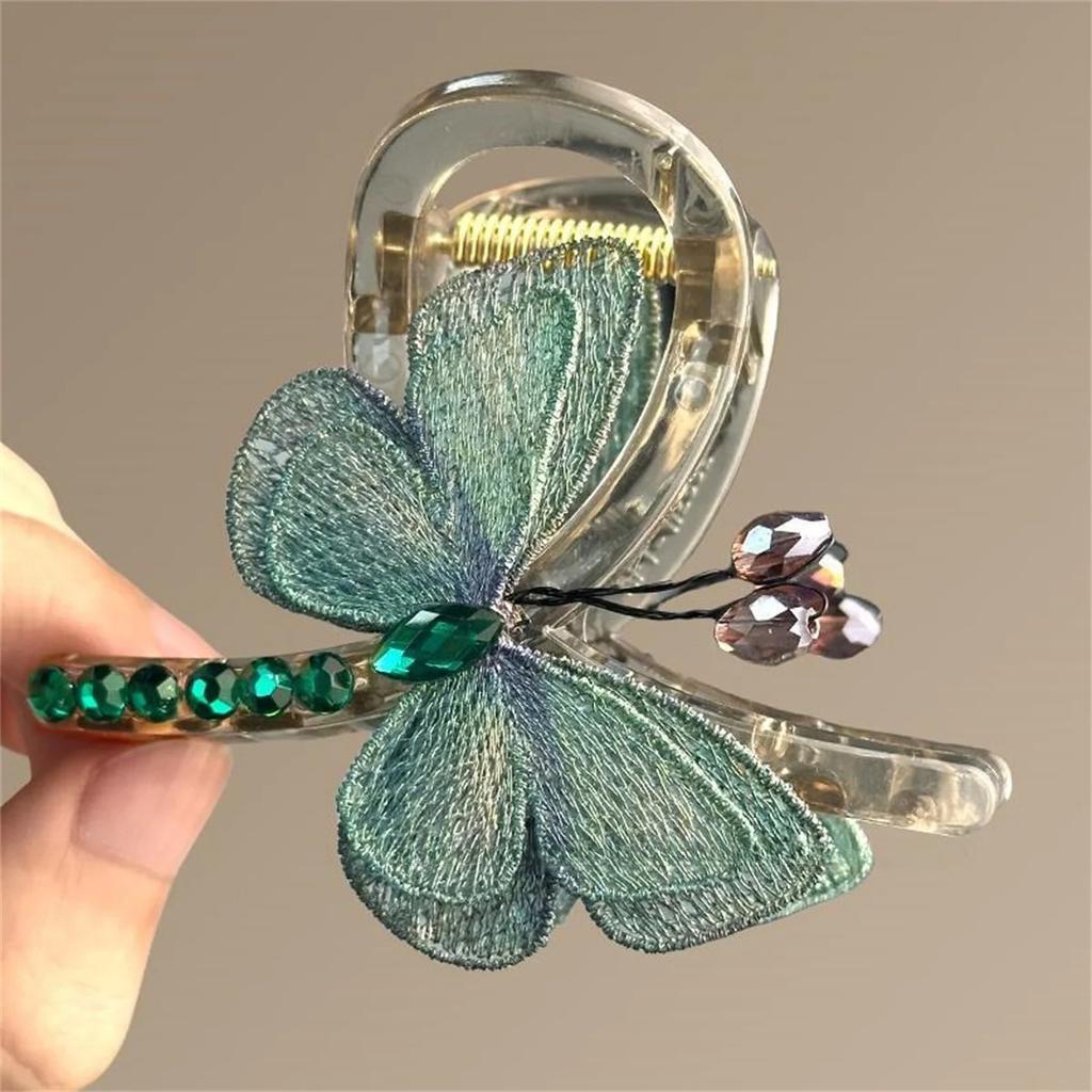 Temperament Retro Embroidered Butterfly Grip Clip Female Medium New Style Back of Head Half Tie Hair Shark Clips Hair Ornament