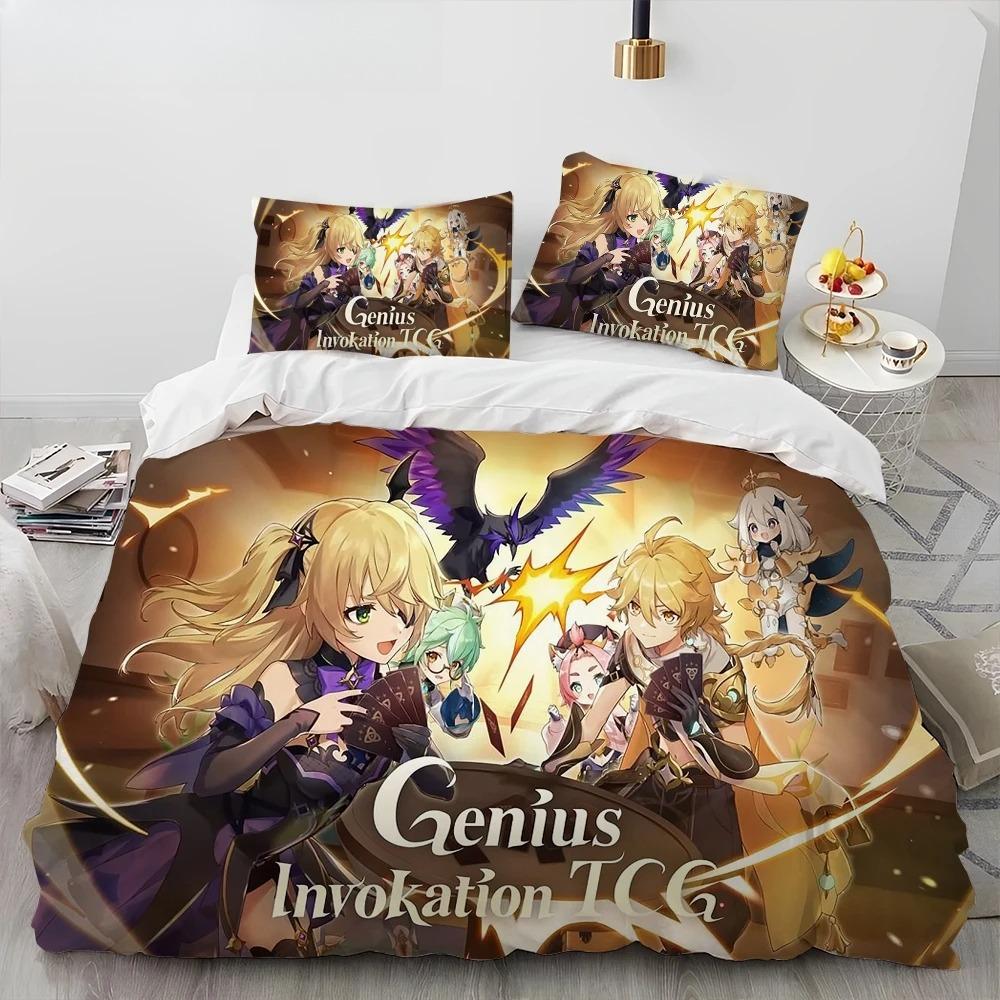 Комплект постельного белья Genshin Impact Game Gamer Cartoon, пододеяльник, наволочка, комплект постельного белья размера «king-size»