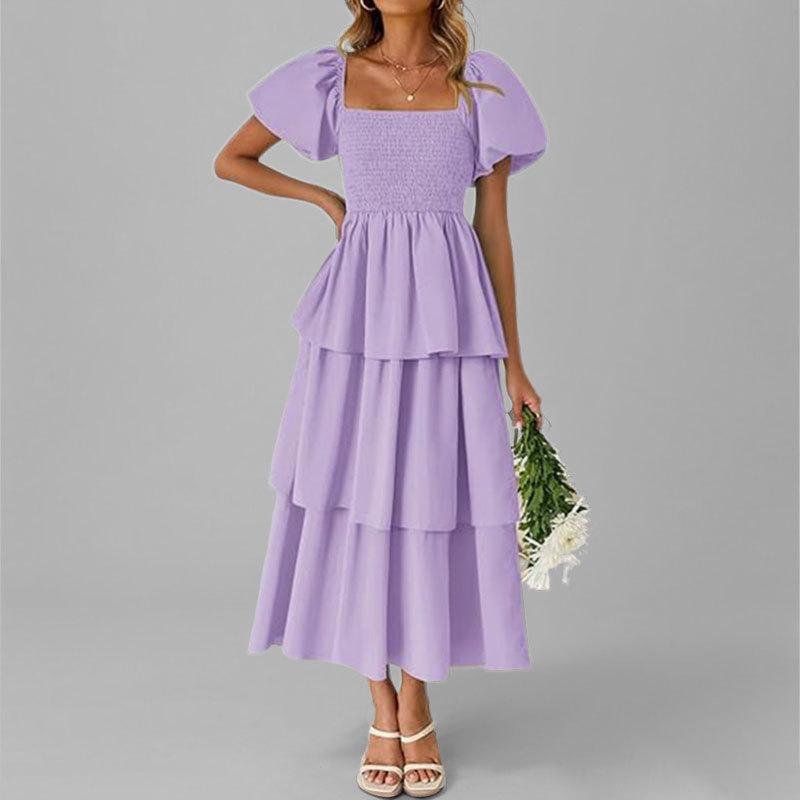 Весна Новая Женская Одежда Элегантная и Изысканная Юбка-Торт с Облегающей Талией Однотонное Платье для Женщин