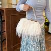Furry Crossbody Bag with Pearl Handle Fashion Chain Plush Shoulder Bags for Women Soft Faux Fur Evening Party Purse