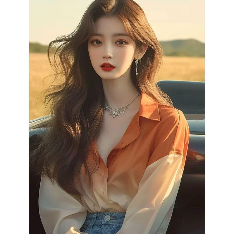 Популярные в этом году топы во французском стиле Оранжевые градиентные рубашки для женщин ранней осенью