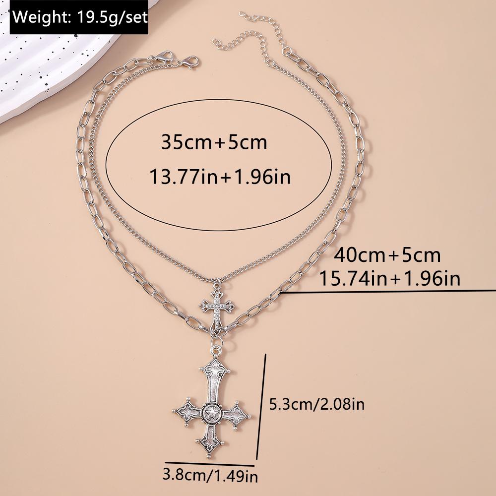 2pcs/set Gothic Cross Pendant Necklaces for Women Men Silver Color Punk Choker Necklace Chain Jewelry Gifts