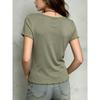 Женская футболка-henley с U-образным вырезом, на пуговицах, с коротким рукавом, с воланами, повседневный топ