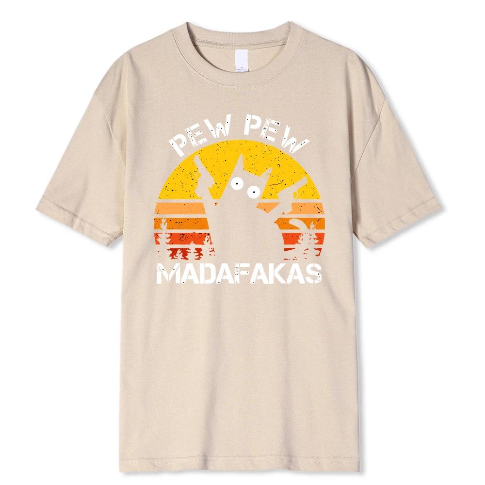 Pew Pew Madafakas Cat Two-Gun Printing для мужчин, хлопковые дышащие футболки, свободная одежда, футболка в стиле хип-хоп, лето