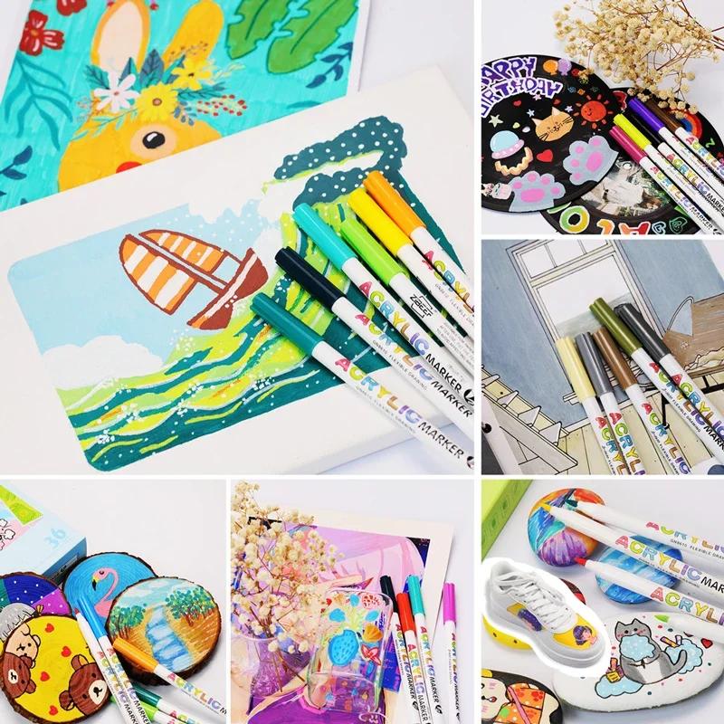 18/60 цветов Коллекция акриловых маркеров Кисти для ткани, росписи по камню, керамике, стеклу, холсту, для DIY изготовления открыток, художественные принадлежности