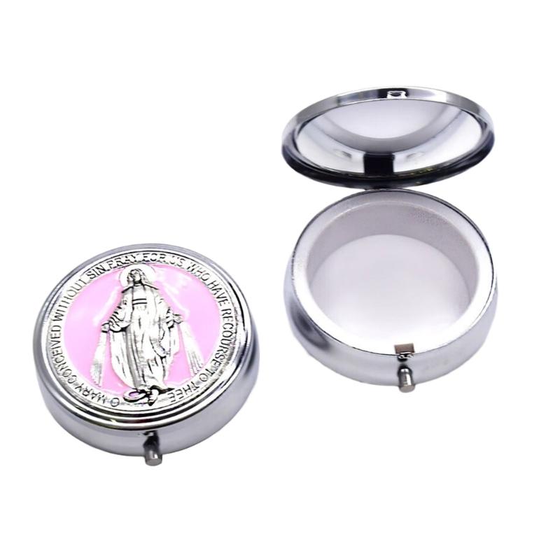Rosary Jewelry Box Metal Religious Trinkets Box Catholic Christian Roman Rosary Keepsakes Case Prayer Bead Eucharistic Box