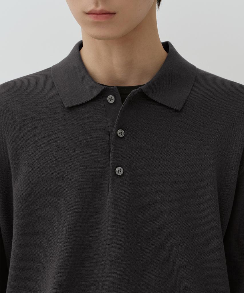 MUSINSA STANDARD Washable Supima Cotton Long Sleeve Knitted Polo Shirt [Dark Grey]
