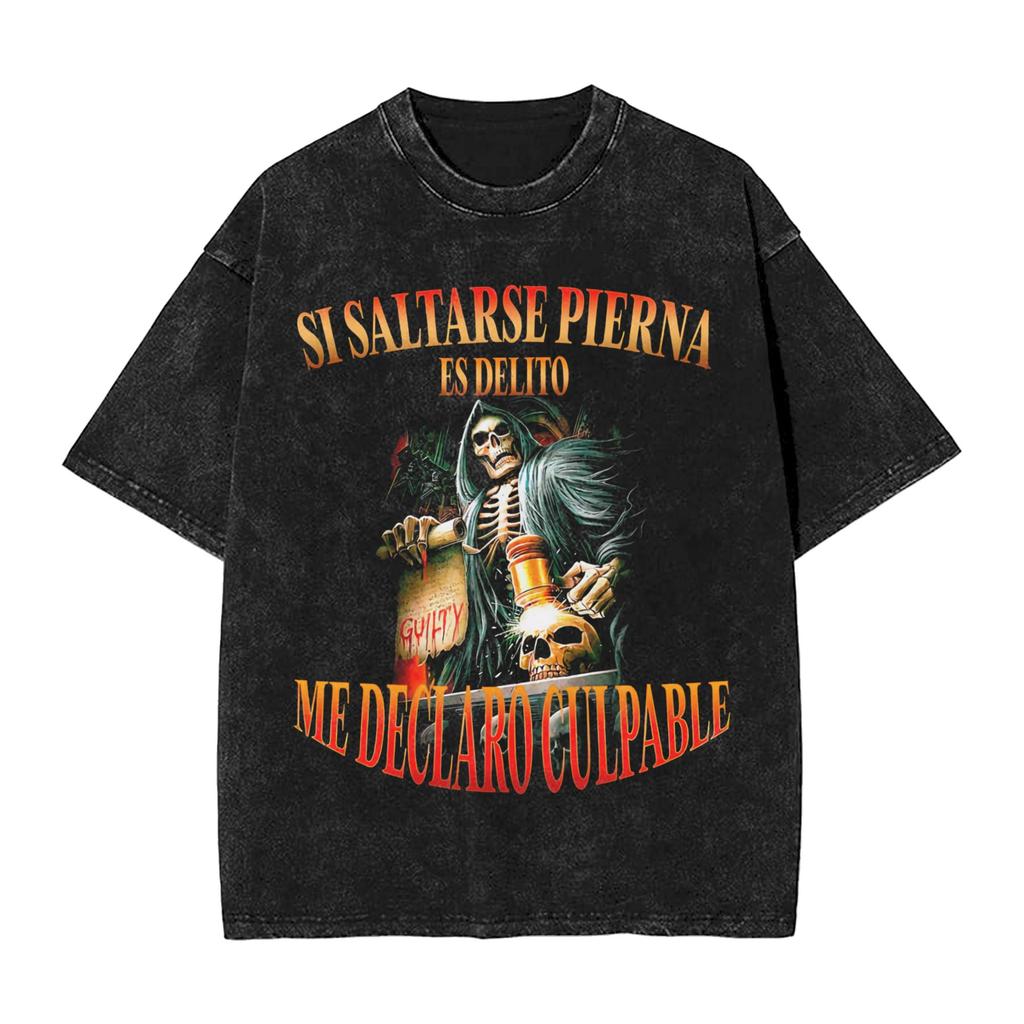 Calacas Chidas Gym Con Frases Sarcasticas Mens T Shirts Washed Funny Skull Fun Tees Short Sleeve Round Neck Tees Pure Cotton