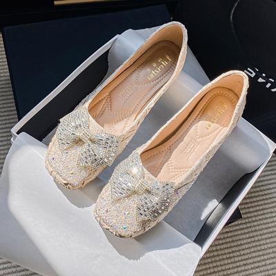 Новые туфли на плоской подошве для женщин, весна-лето, красивые шелковые мокасины с бантом и кристаллами, удобные туфли-лодочки для девочек, размеры 35-43