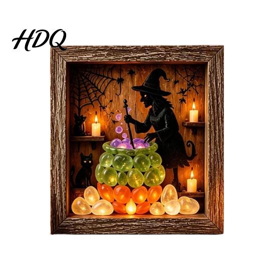 Готический Shadow Box Ночник DIY Светящийся Хэллоуин Призрак Комплект Деревянная Рамка Светодиодный Теплый Свет Хрустальное Стекло Витрина Память с Панелью Декоративный