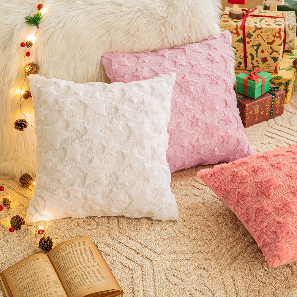 Рождественская звезда Вышитая меховая наволочка Домашняя гостиная Диванная подушка Чехол Праздничная вечеринка Удобство Декоративная наволочка