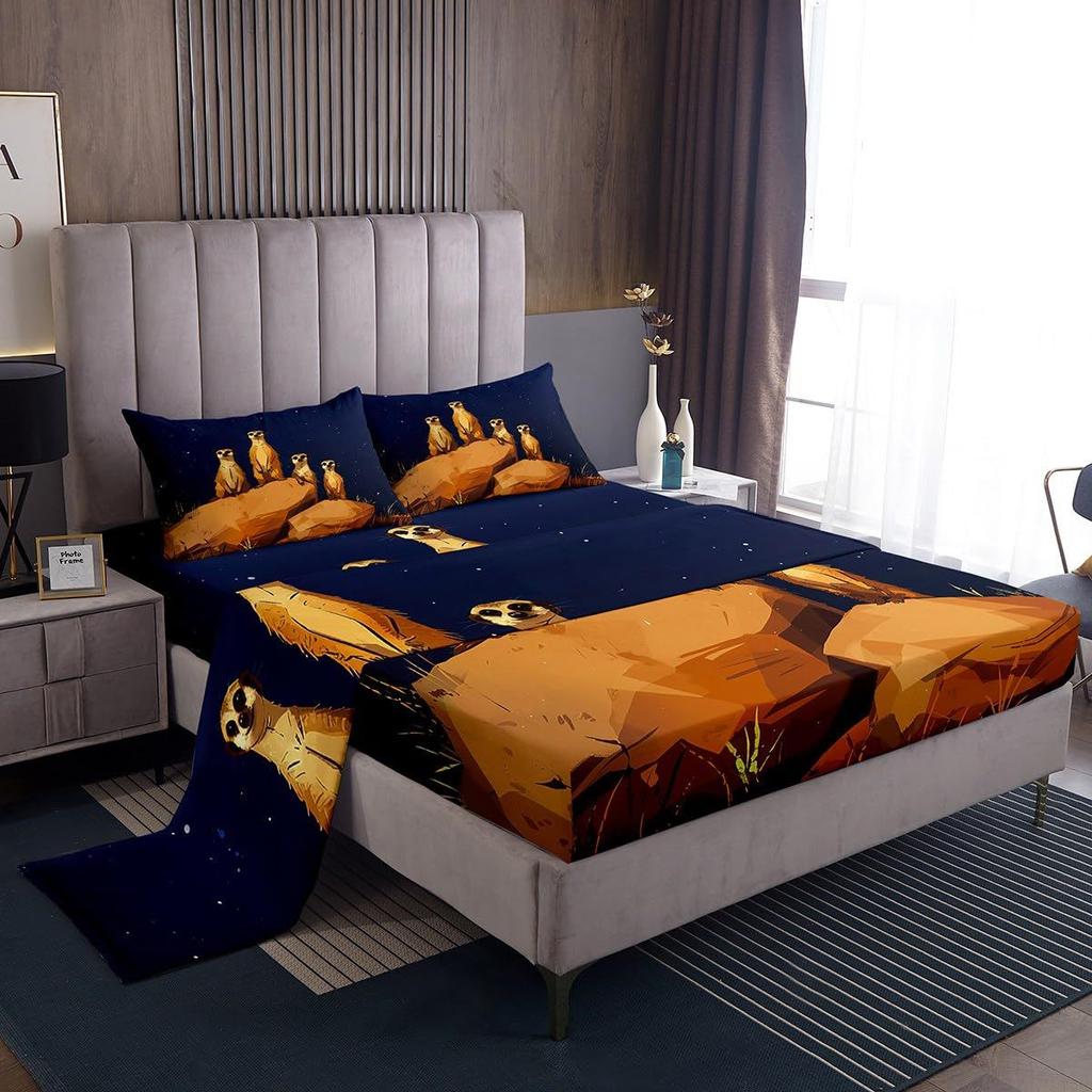 Halloween Ghost Bat Cartoon Pattern Sheet Four-Piece Bedroom Room Dormitory Bedding Decoration