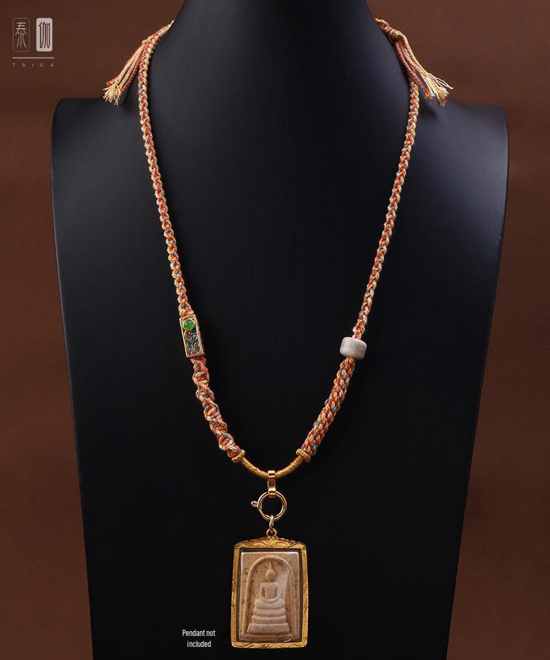Хлопковый Тханка ручной работы, натертый вручную, ожерелье с нефритовой подвеской и универсальной застежкой