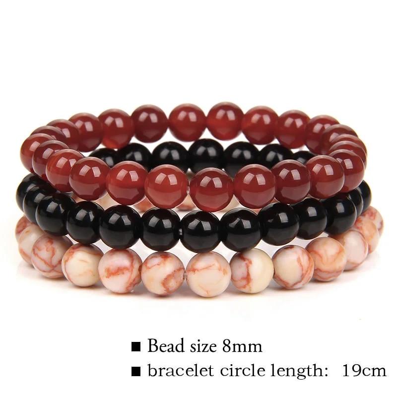 8mm Natural Stone Bracelet Set 3Pcs/set Rhodonite Rose Pink Quartzs Moonstone Amethysts Hematite Bracelets For Women Men Jewelry