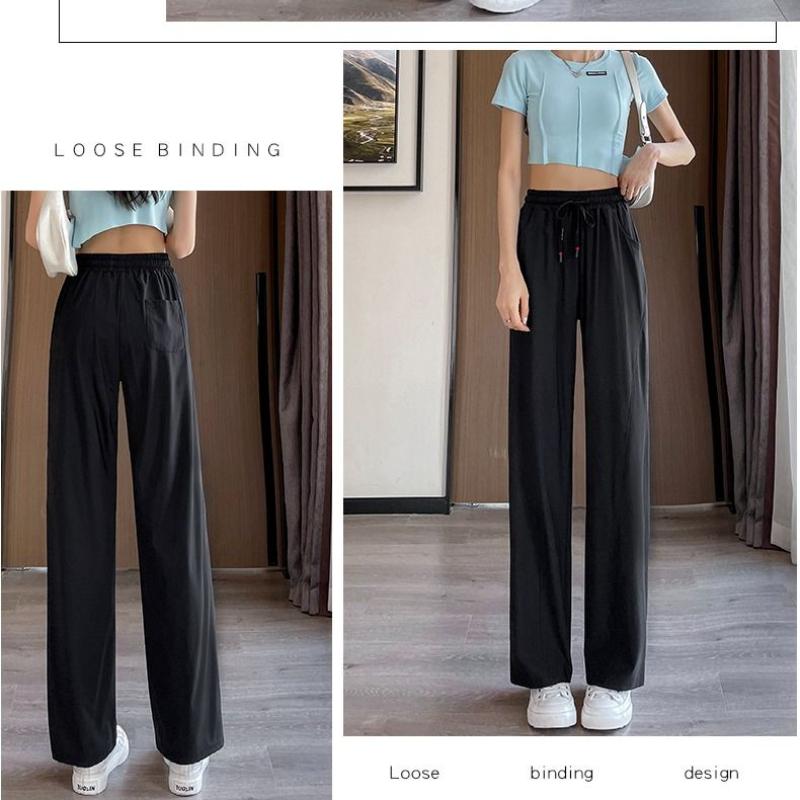 Wide-legged Pants Women's Summer Thin Section Sun Protection Casual Pants Ice Silk Sports Straight High Waist Draped Quick Dry Pants
