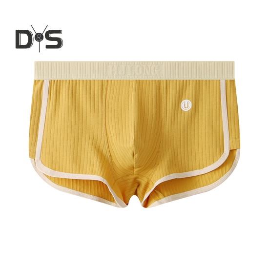 Men Boxer Underwear Mid-rise Elastic Waistband Patchwork Color Shorts Briefs U-convex Ribbed Panties Daily Wear