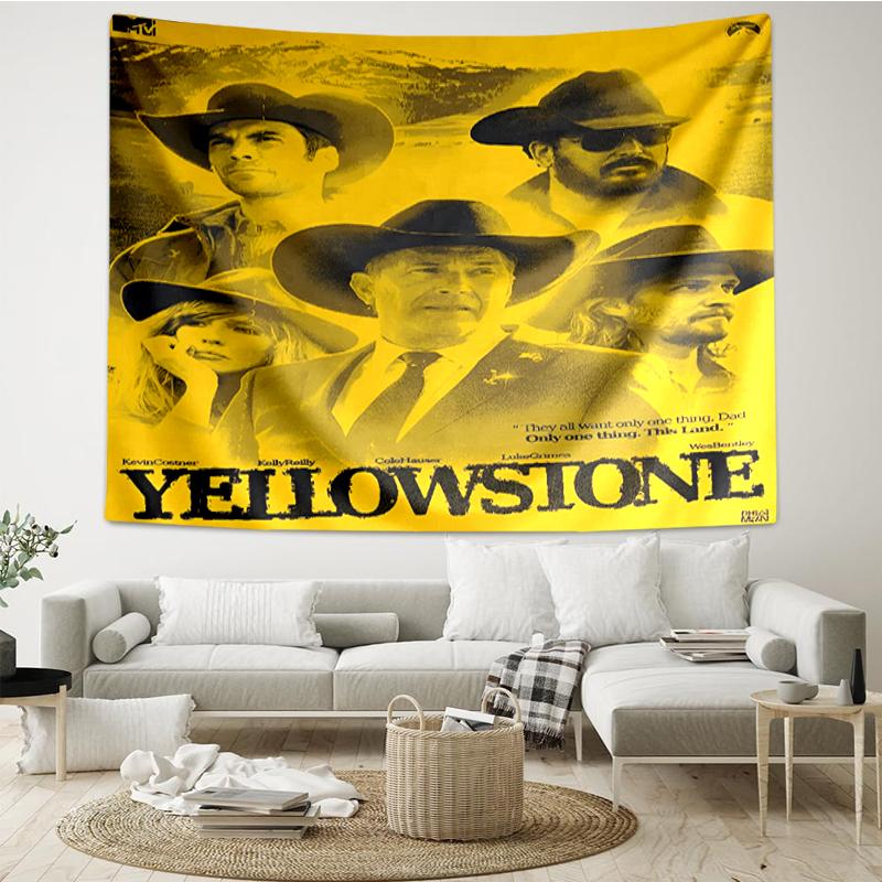 Yellowstone Print Tapestry, Backdrop, Easy Setup, Ideal for Bedroom, Office & Living Room, with Aesthetic Wall Hanging Decor.