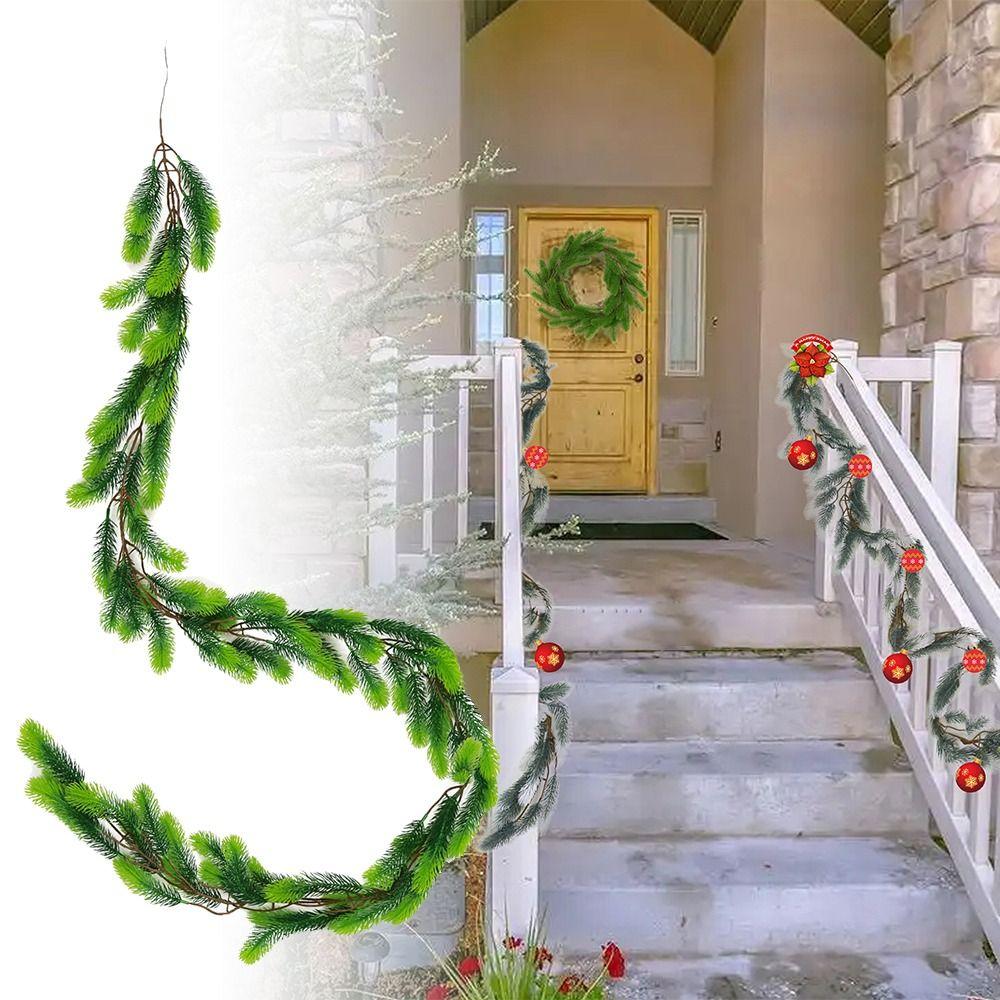 2M Artificial Pine Garland Real Touch Home Deco Faux Greenery Garland Plastic Seasonal Winter Pine Garland Mantle Stairs