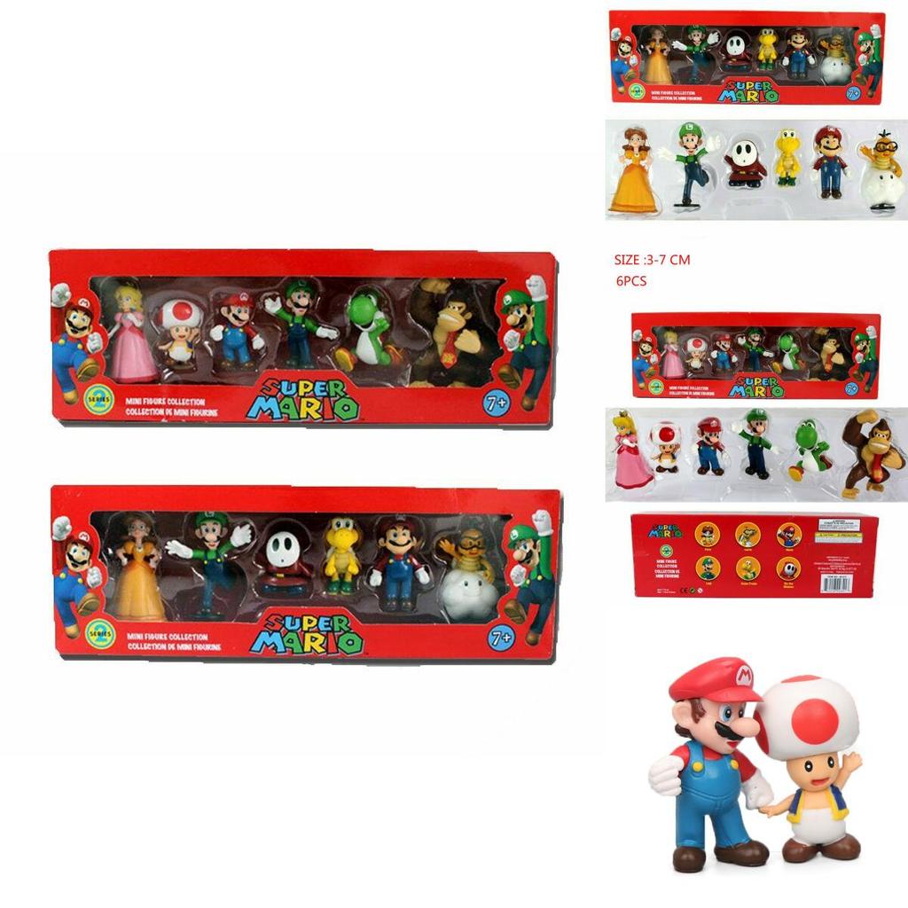 Six Piece Super Mario Bros Action Figure Toys Set Featuring Luigi Yoshi And Mushroom Collectibles For Kids